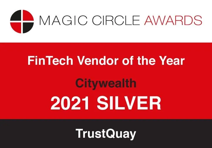 Quantios (formerly TrustQuay) award for Fintech Vendor of the Year - Magic Cicle Award. TCSP entity management software.
