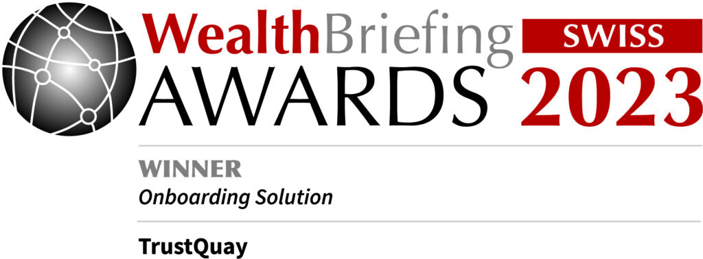 Quantios (formerly TrustQuay) Best Onboarding Solution at Wealthbriefing Switzerland 2023 for entity management software.